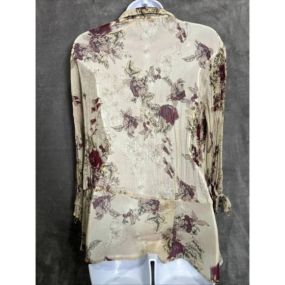 Lloyd Williams Button Down Blouse XL Sheer Vintage Floral Ruffle Accordion Pleat - Picture 2 of 6